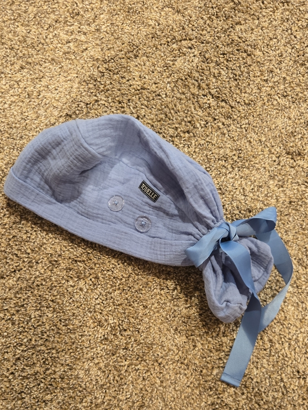 Touelle Light Blue Pony Tail Scrub Cap with Bow
